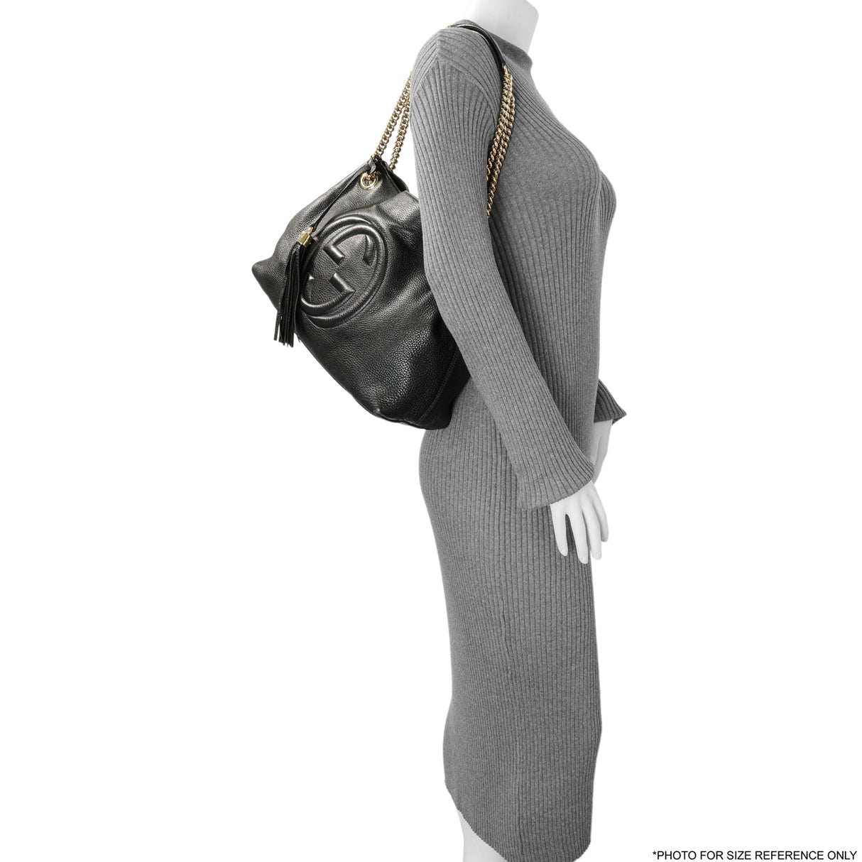 Gucci Black Pebbled Calfskin Medium Soho Chain Shoulder Bag Handbags Gucci