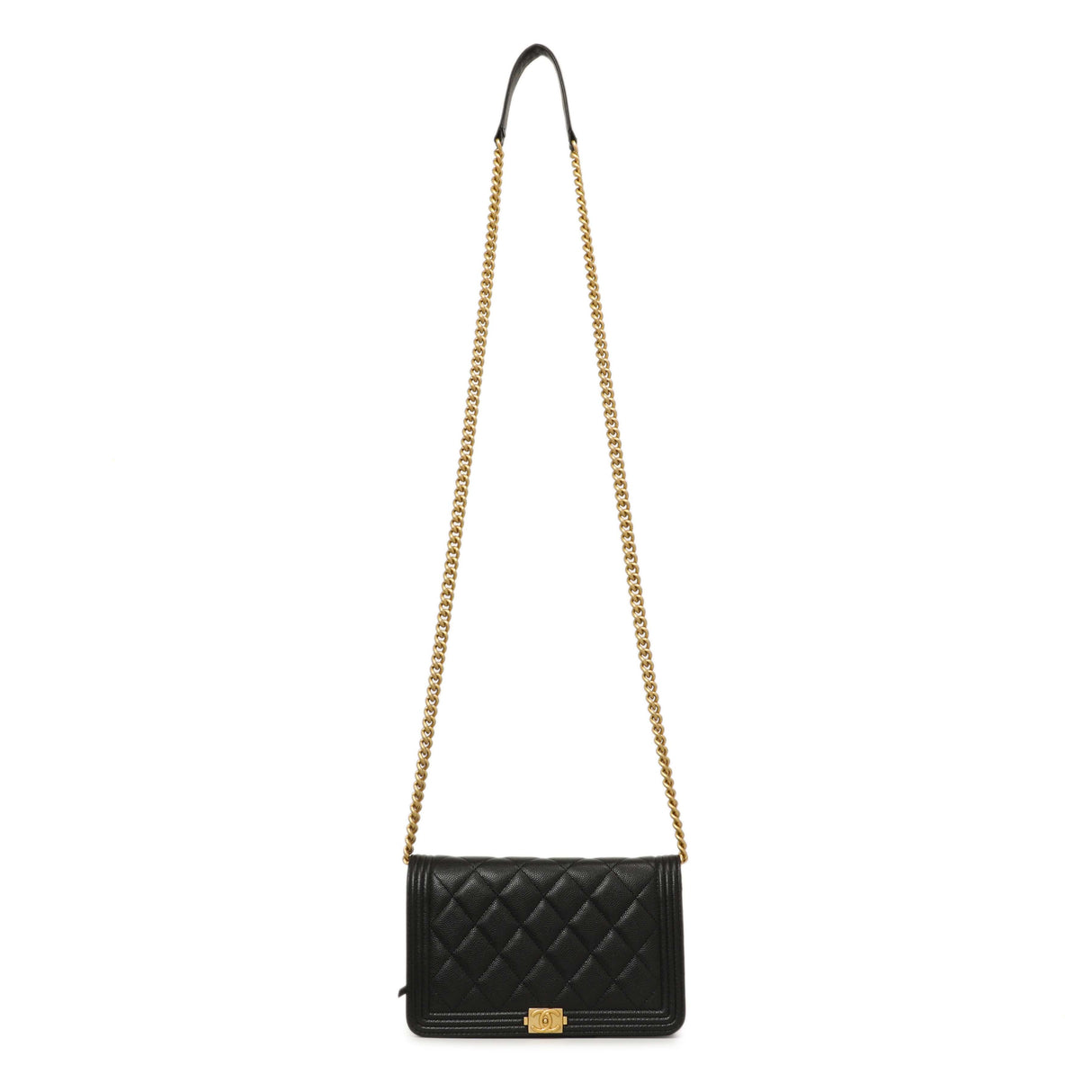 Chanel Black Quilted Caviar Boy Wallet On Chain WOC Handbags Chanel