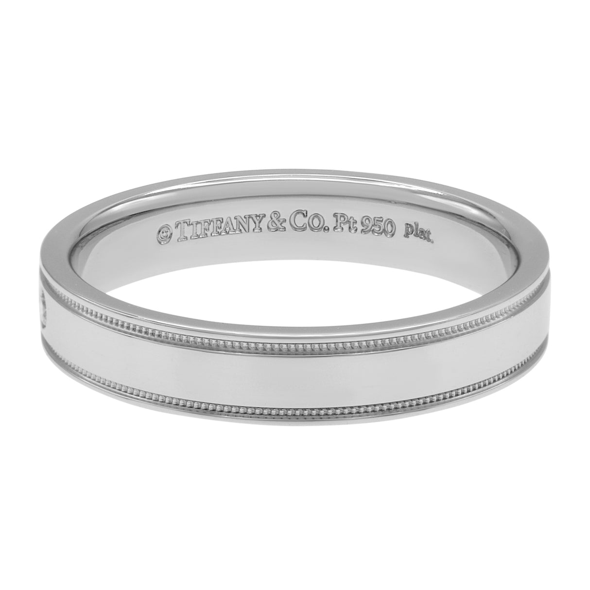 Tiffany & Co. Platinum Diamond Double Milgrain Band Ring Designer Jewellery Tiffany and Co