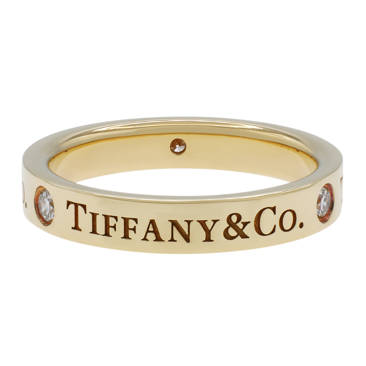 Tiffany & Co 18K Yellow Gold Diamond 3mm Band Ring Designer Jewellery Tiffany and Co