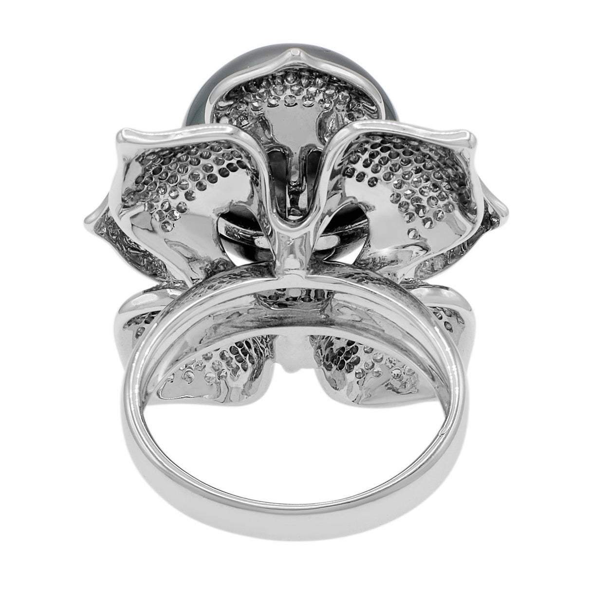 18k White Gold 14.4mm Tahitian Pearl & Diamond Ring Fine Jewellery Modaselle