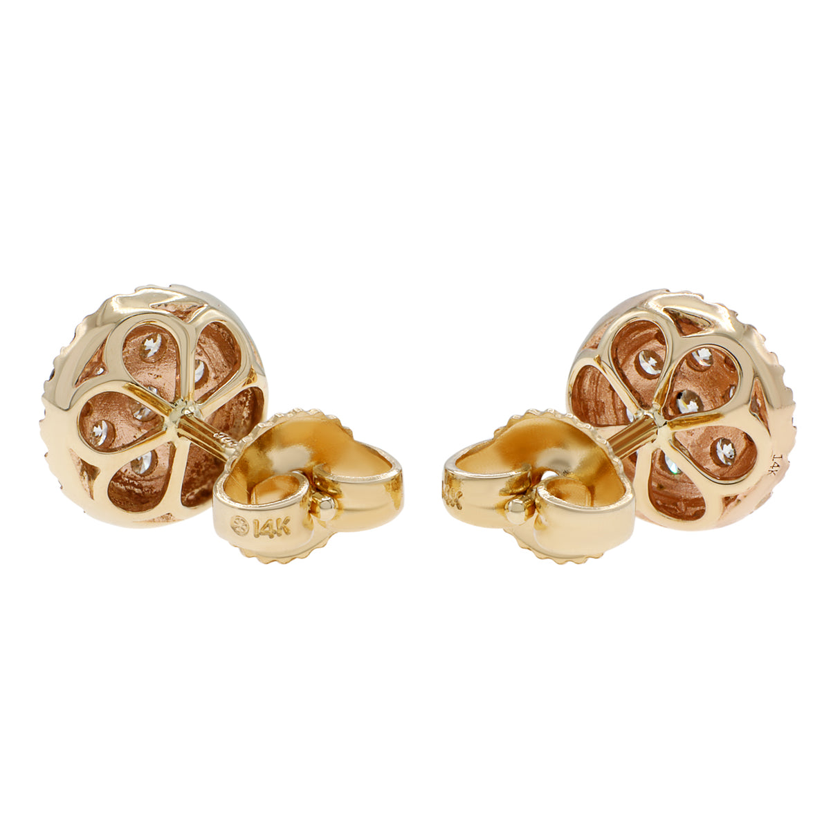 14K Yellow Gold 0.90 Carat Cluster Diamond Earrings Fine Jewellery Modaselle