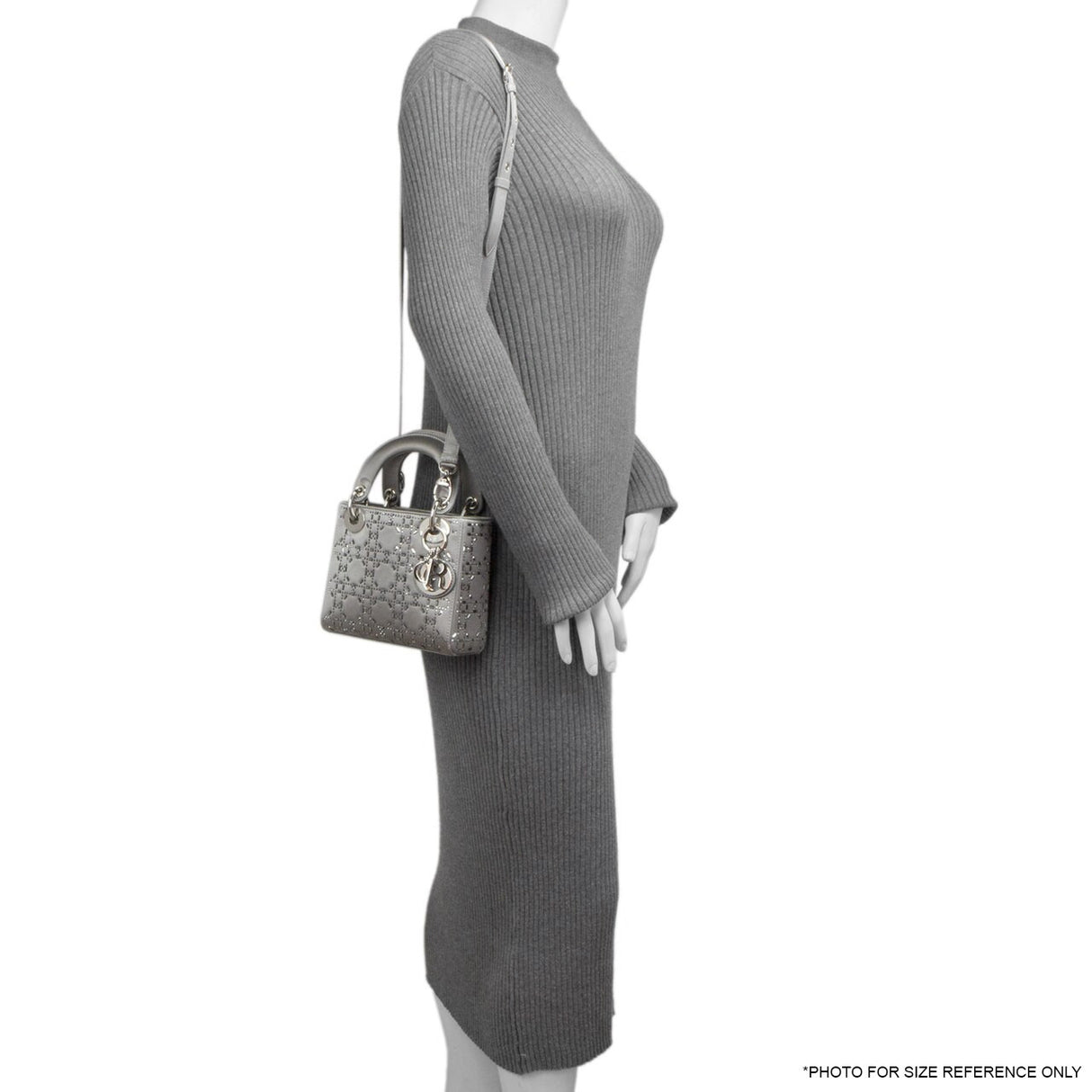 Christian Dior Grey Satin Crystal Cannage Mini Lady Dior Christian Dior