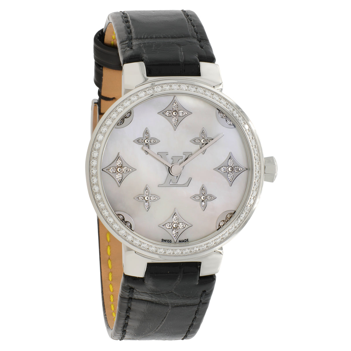 Louis Vuitton Stainless Steel Diamond Tambour Slim Quartz QBB117 Watches Louis Vuitton