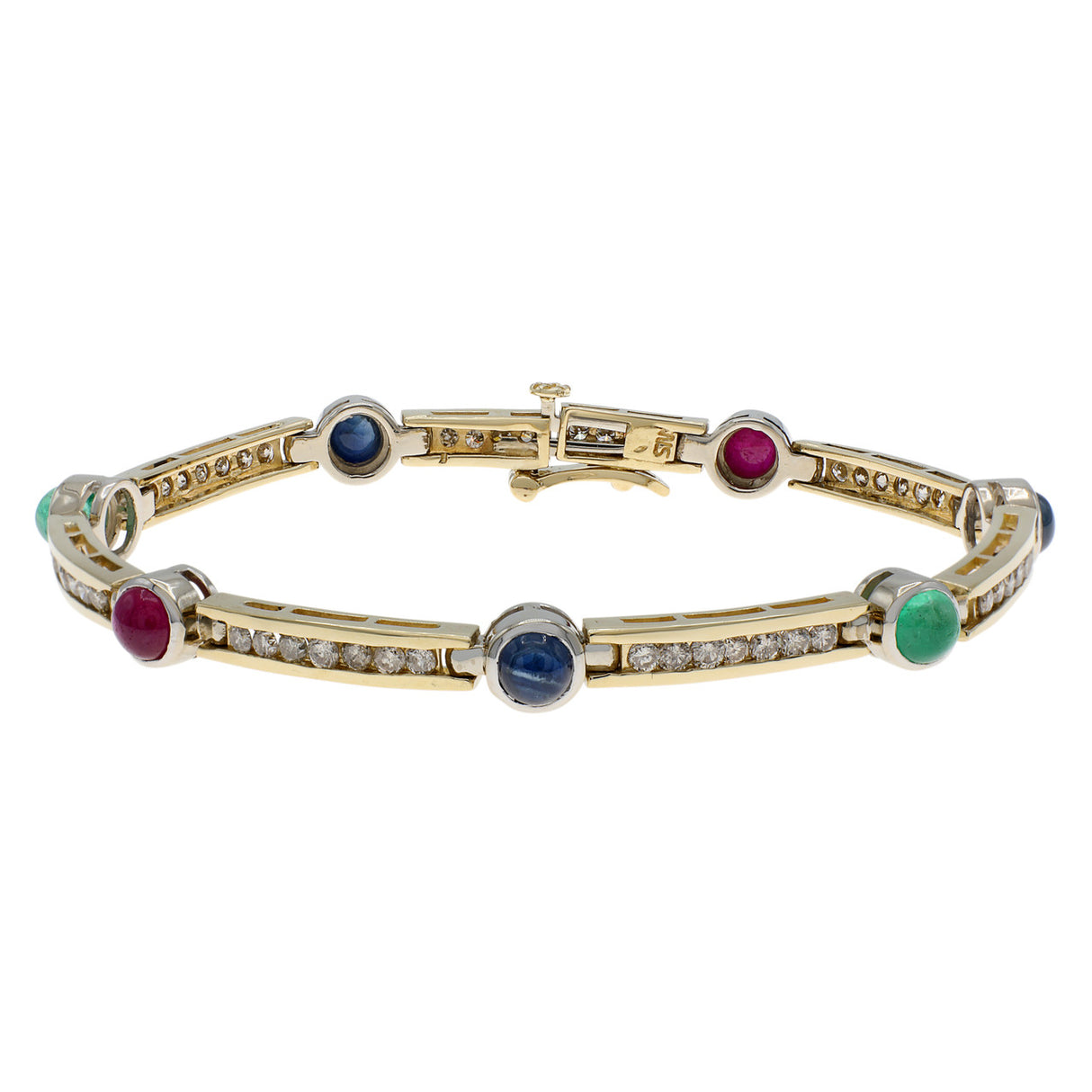 14K Yellow & White Gold Sapphire Emerald Ruby Bracelet Fine Jewellery Modaselle