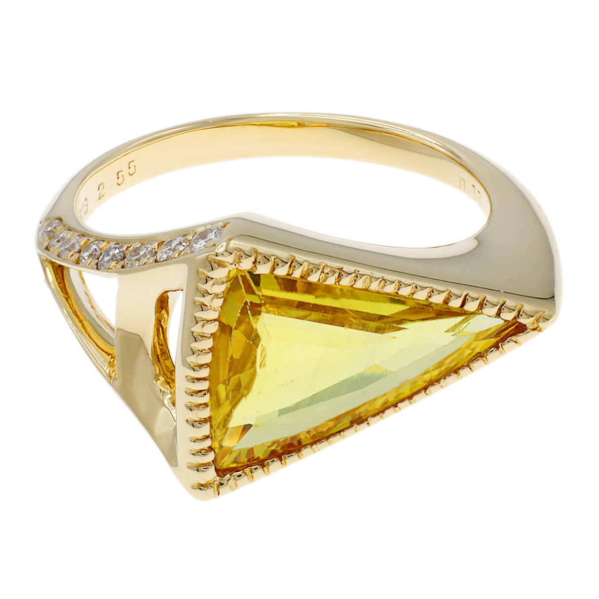 18K Yellow Gold 2.55 Carat Triangular Yellow Sapphire Ring Fine Jewellery Modaselle