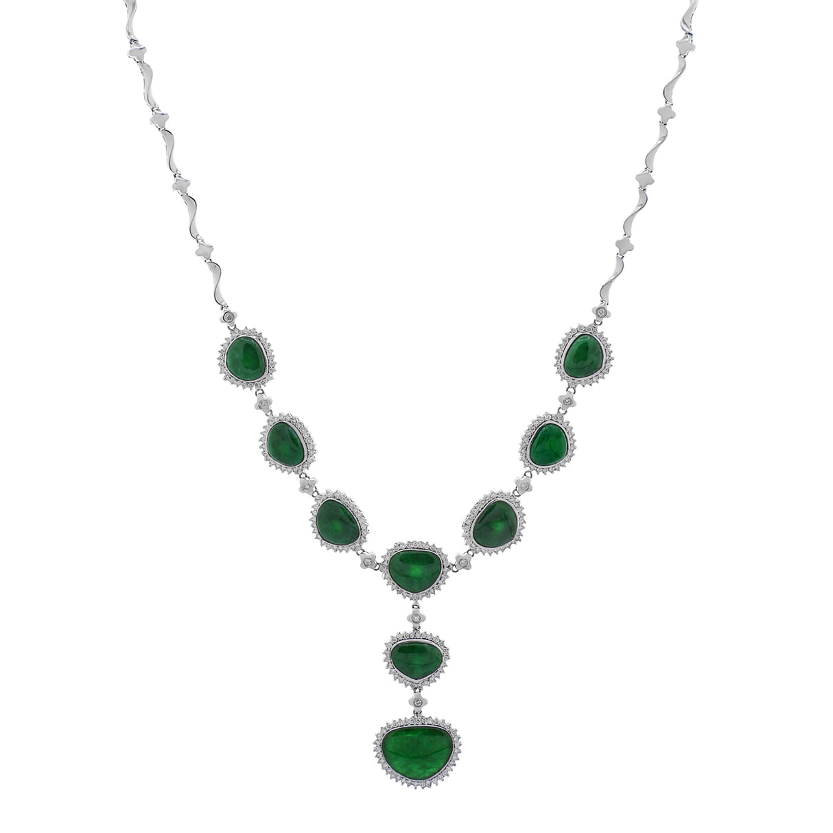 14K White Gold Jadeite Lavaliere Necklace Fine Jewellery Modaselle