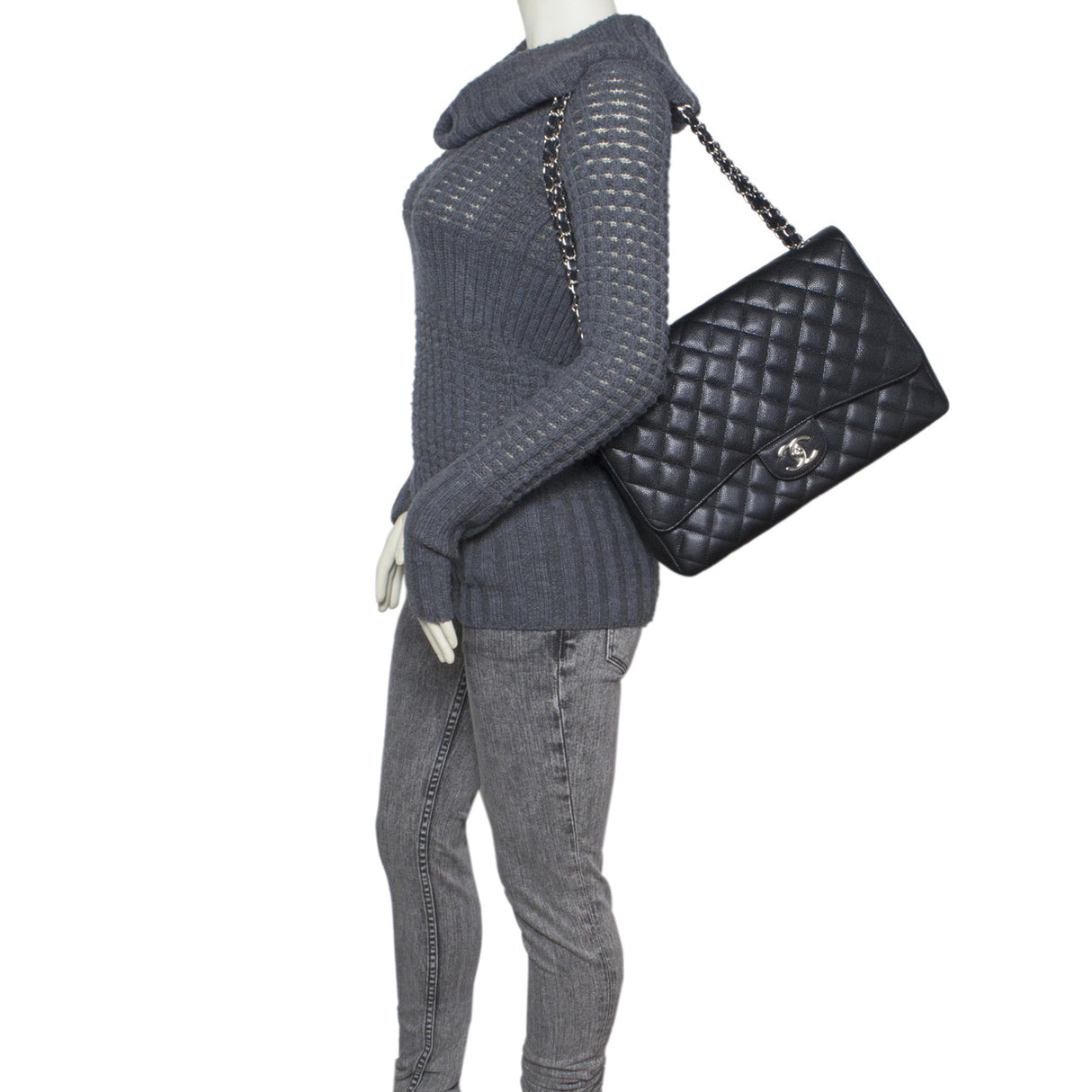 Chanel Black Caviar Maxi Classic Double Flap Handbags Chanel