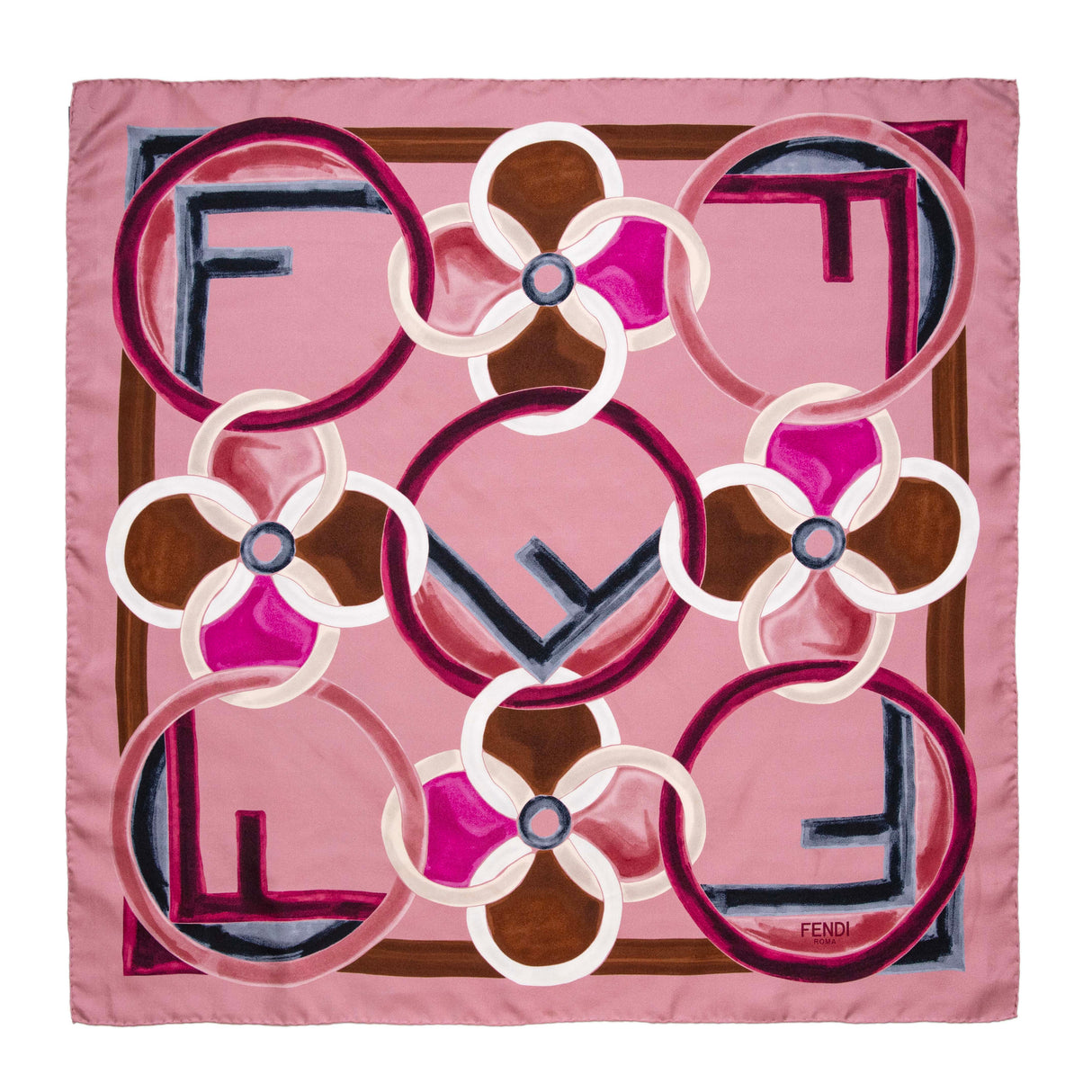 Fendi Pink Silk F Logo Scarf Accessories Fendi