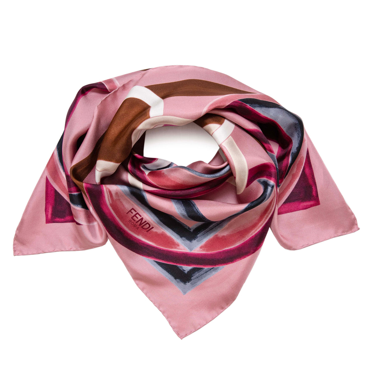 Fendi Pink Silk F Logo Scarf Accessories Fendi