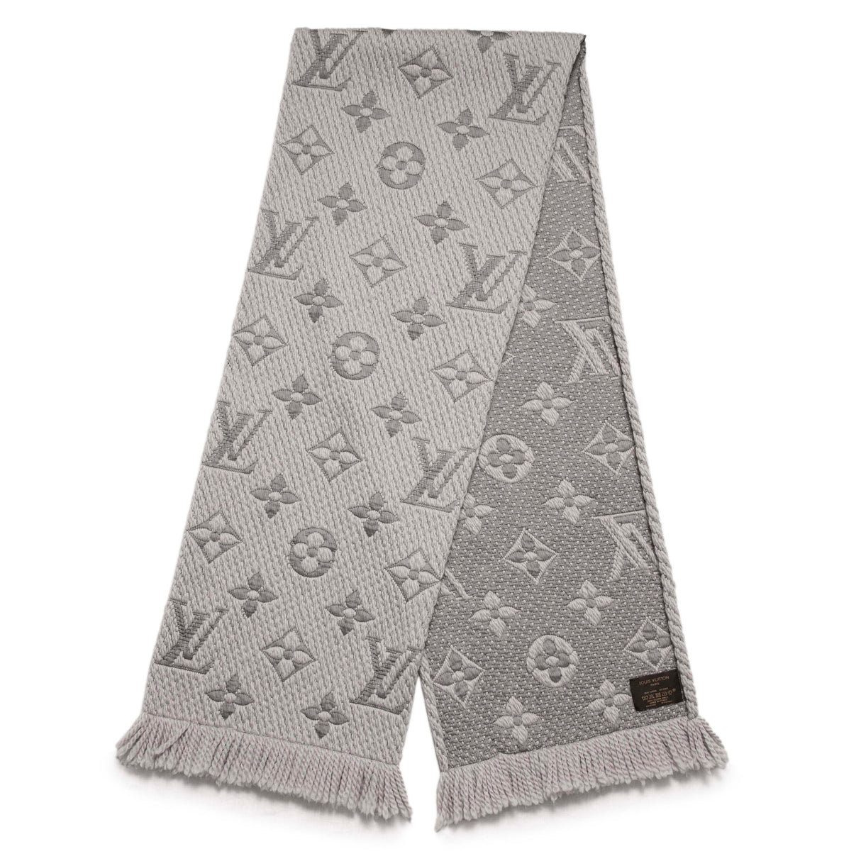 Louis Vuitton Pearl Grey Wool Silk Logomania Scarf Accessories Louis Vuitton