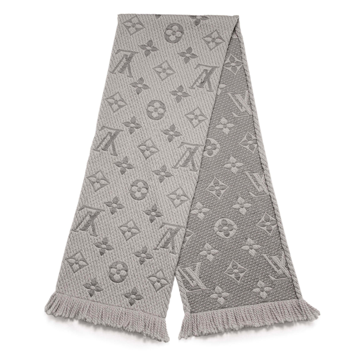 Louis Vuitton Pearl Grey Wool Silk Logomania Scarf Accessories Louis Vuitton