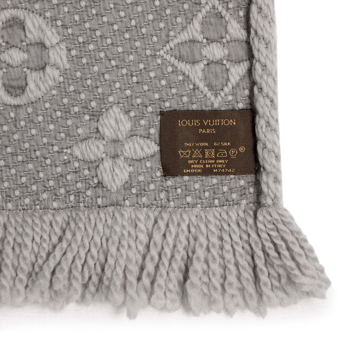 Louis Vuitton Pearl Grey Wool Silk Logomania Scarf Accessories Louis Vuitton