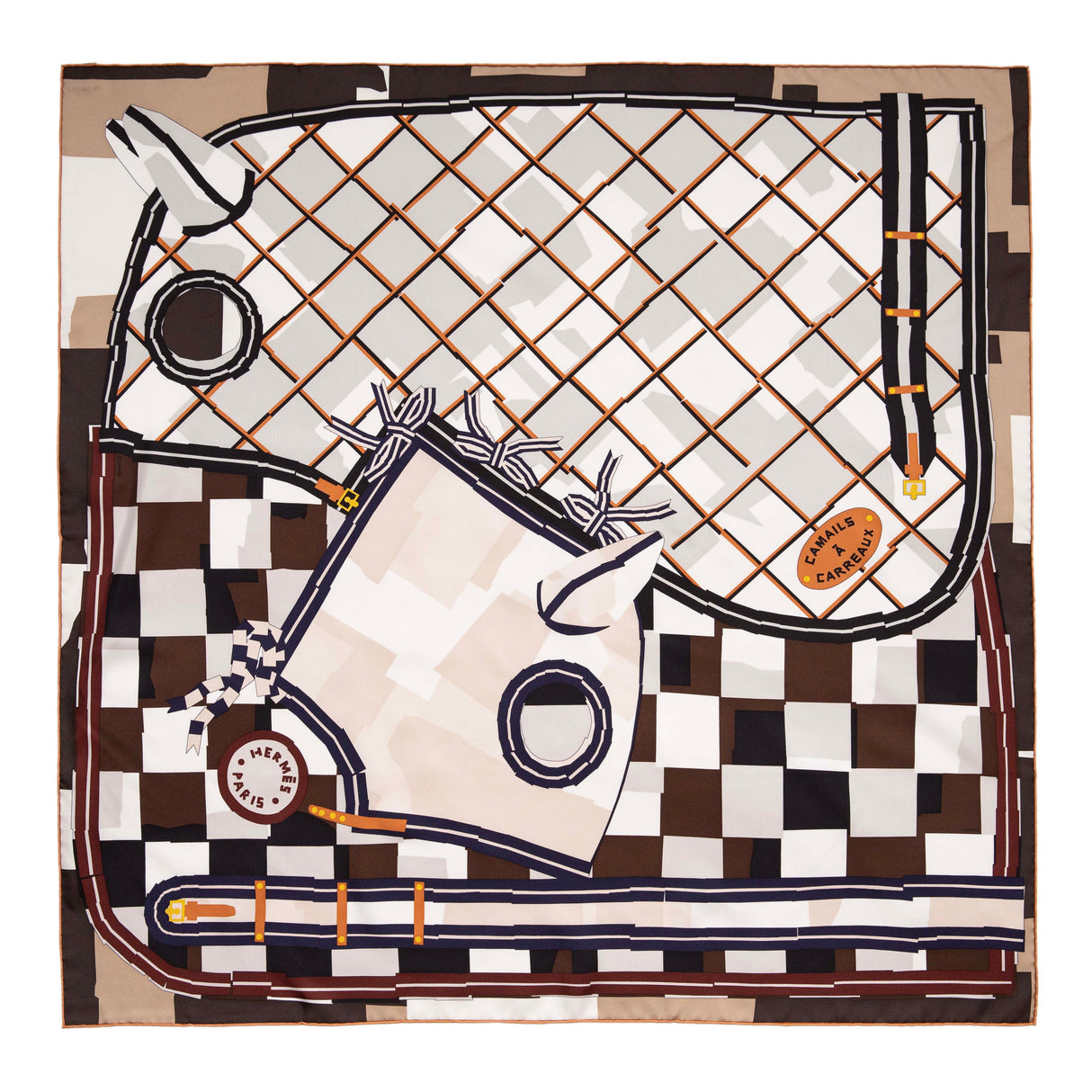 Hermes Silk Camails a Carreaux Scarf 90 Accessories Hermes