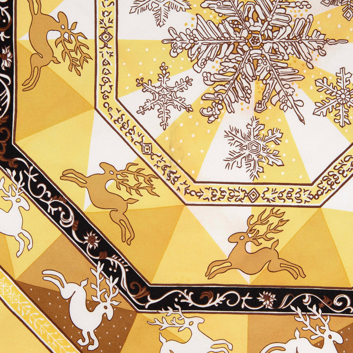 Hermes Noir Jaune Or Silk Fleurs D'Hiver Scarf 90 Accessories Hermes