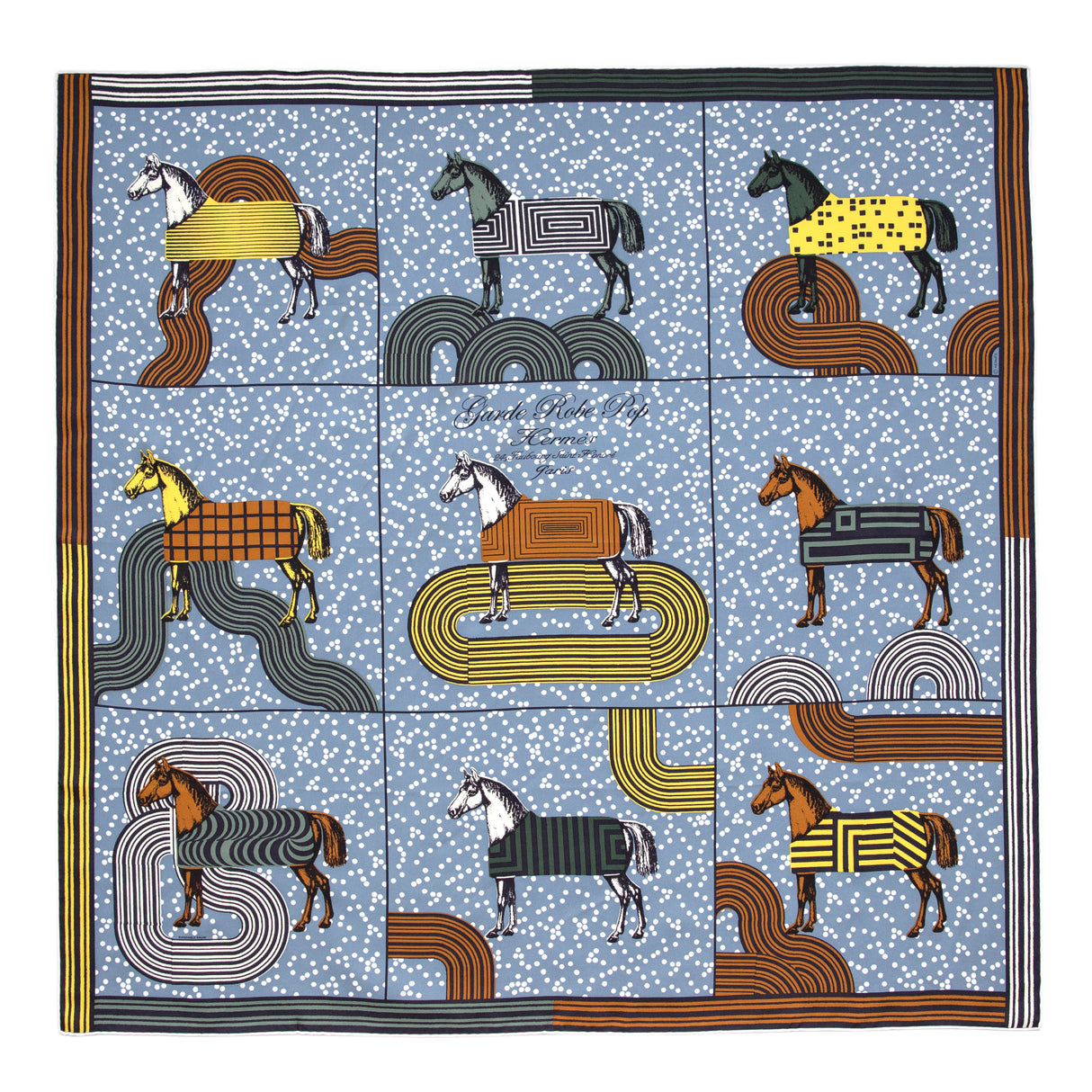 Hermes Blue Silk Garde Robe Pop Scarf 90 Accessories Hermes