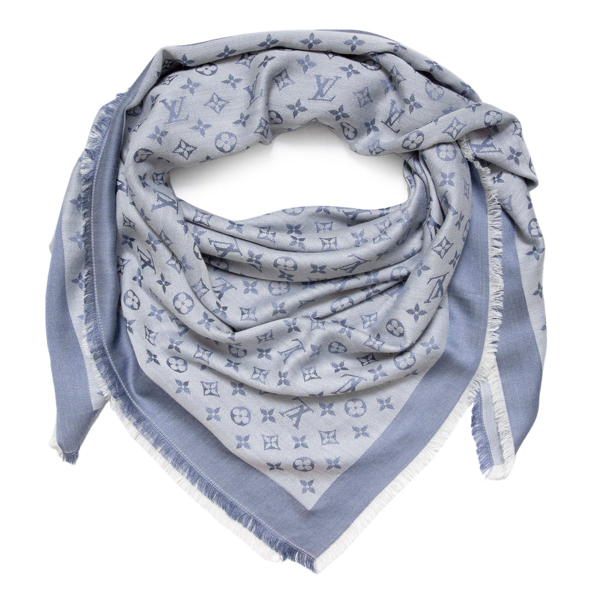 Louis Vuitton Blue Silk Wool Monogram Shawl Accessories Louis Vuitton