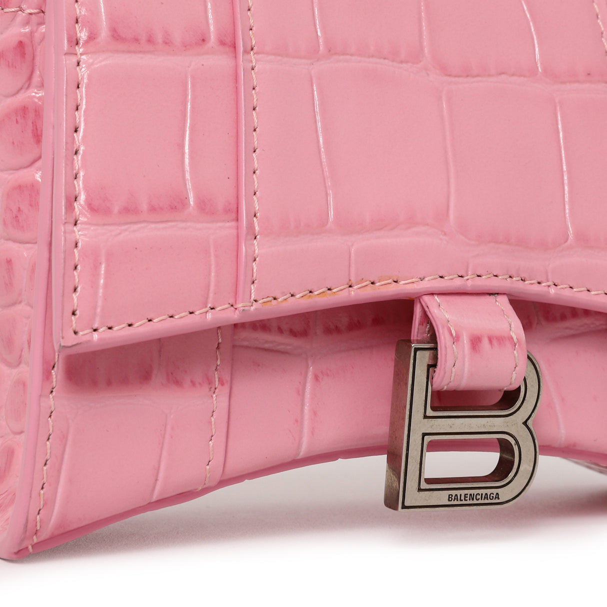 Balenciaga Pink Crocodile Embossed Shiny Calfskin Mini Hourglass Top Handle Bag Handbags Balenciaga