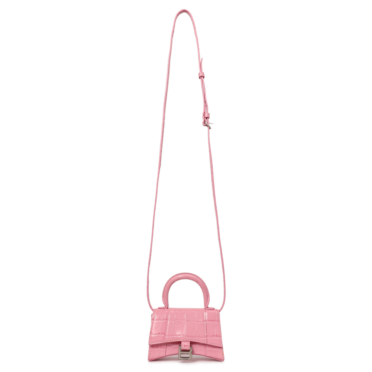 Balenciaga Pink Crocodile Embossed Shiny Calfskin Mini Hourglass Top Handle Bag Handbags Balenciaga