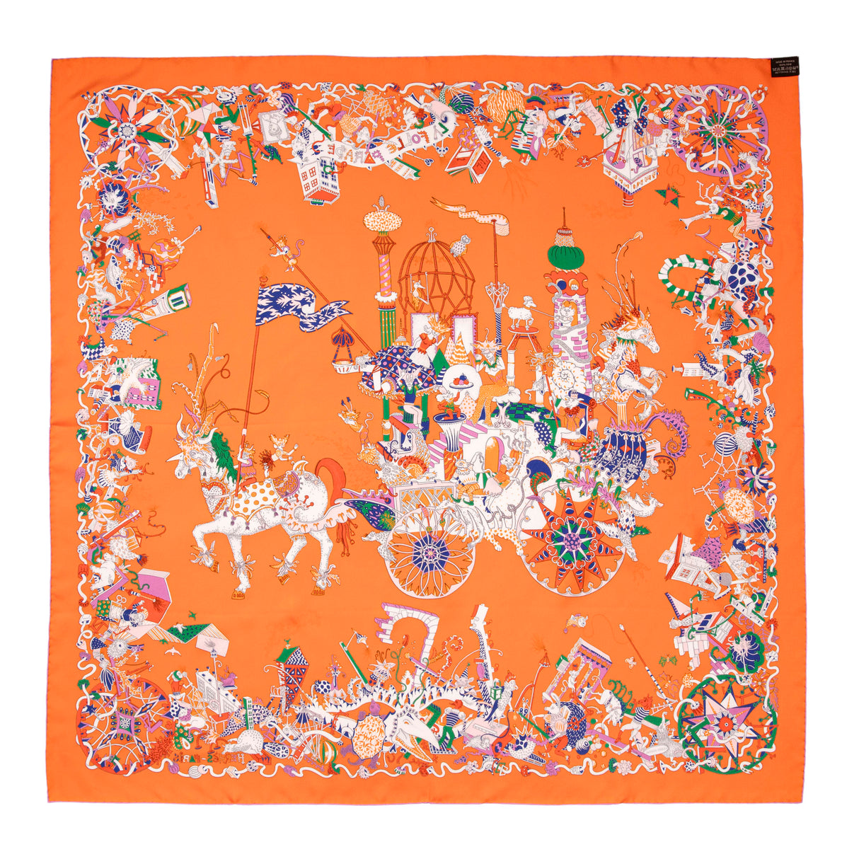 Hermes Orange La Folle Parade Silk Scarf 90 Accessories Hermes