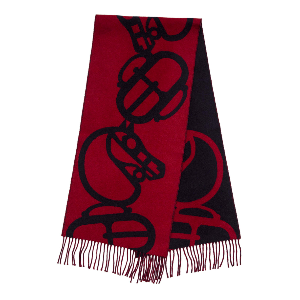 Hermes Marine Bordeaux Cashmere Boucles et Camails Muffler Scarf Accessories Hermes