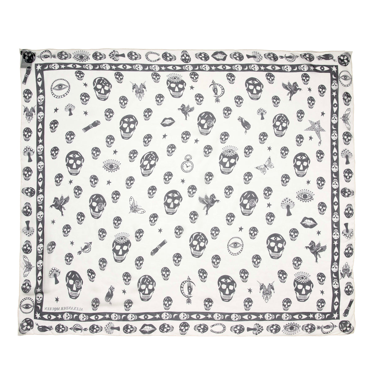Alexander McQueen Ivory Black Silk Skull Scarf Accessories Alexander McQueen
