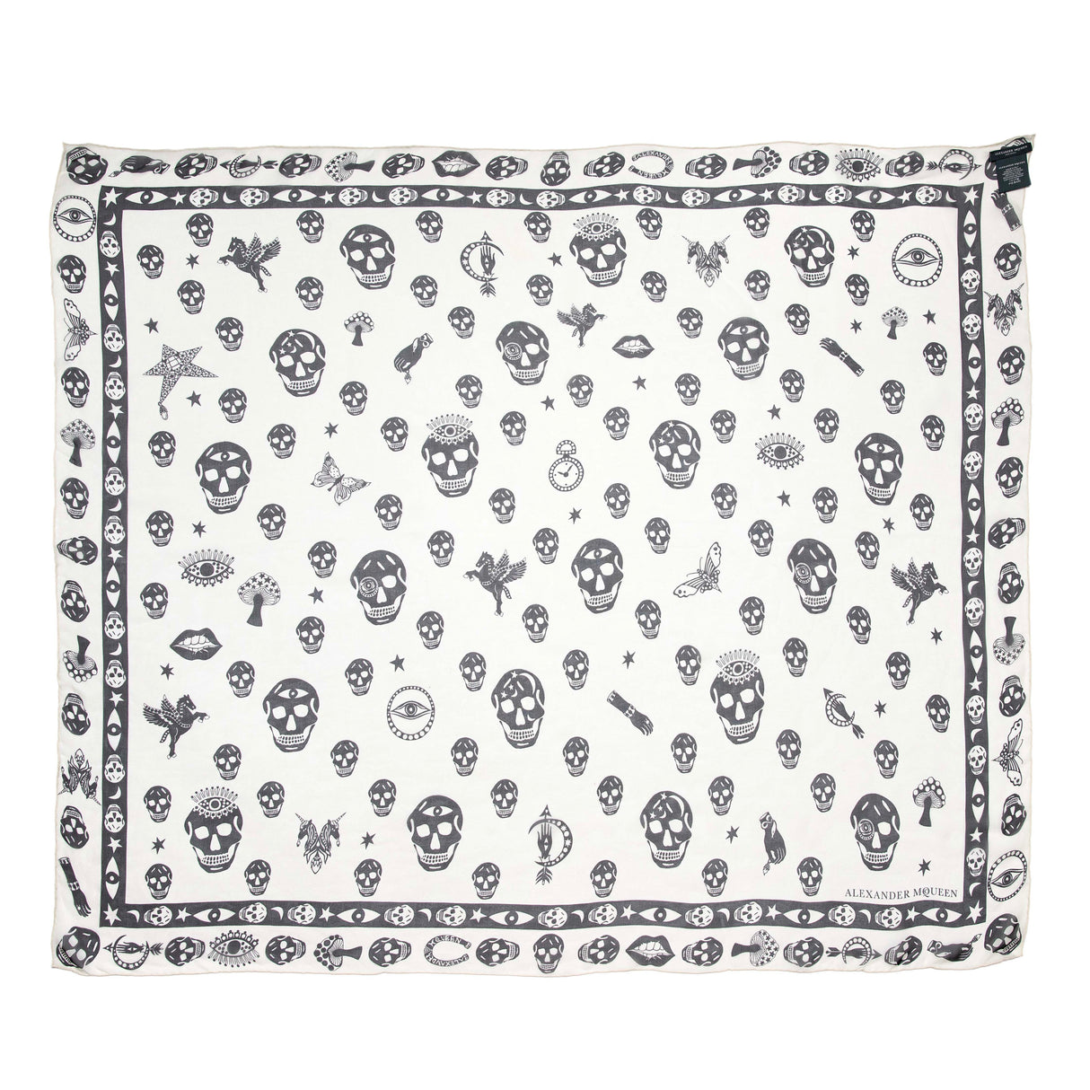 Alexander McQueen Ivory Black Silk Skull Scarf Accessories Alexander McQueen