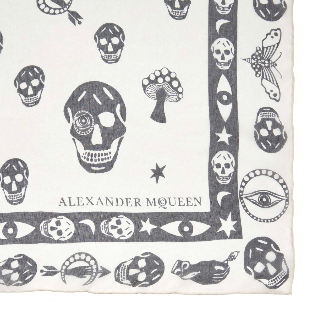 Alexander McQueen Ivory Black Silk Skull Scarf Accessories Alexander McQueen