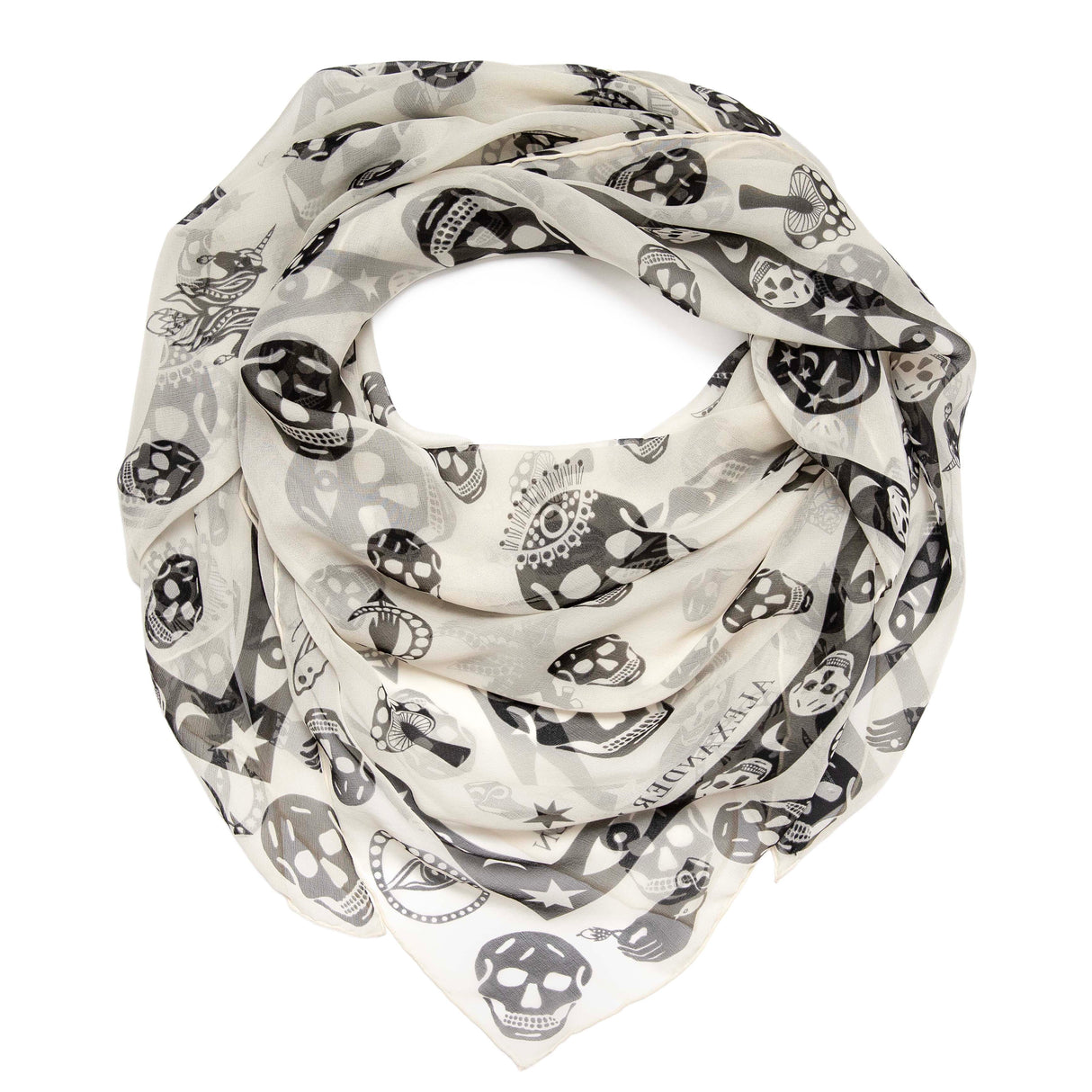Alexander McQueen Ivory Black Silk Skull Scarf Accessories Alexander McQueen