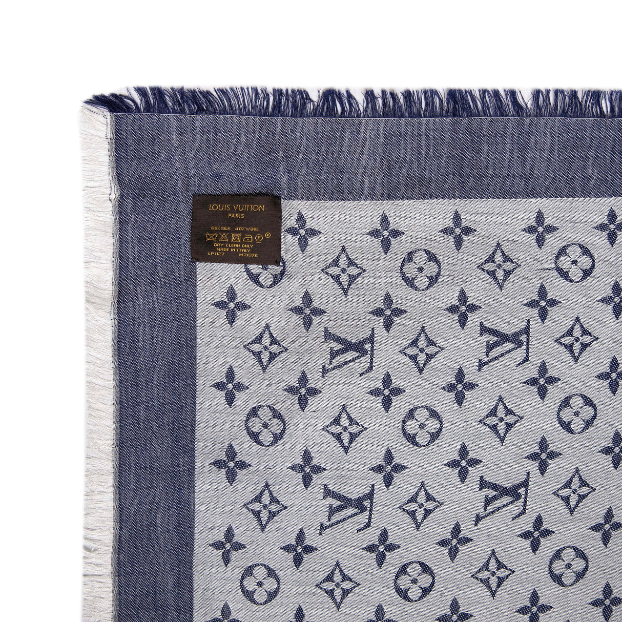 Louis Vuitton Blue Silk Wool Monogram Denim Shawl Accessories Louis Vuitton