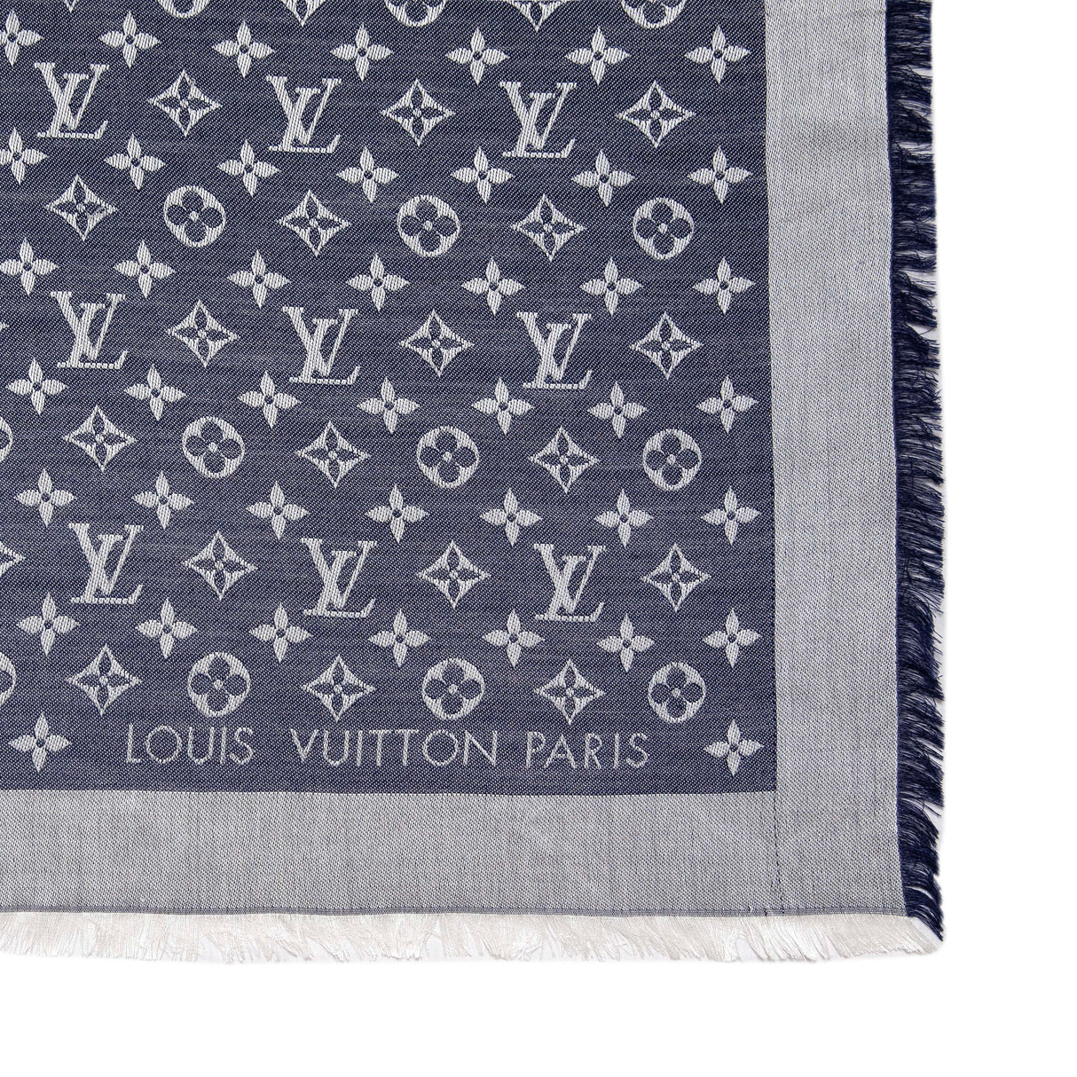Louis Vuitton Blue Silk Wool Monogram Denim Shawl Accessories Louis Vuitton