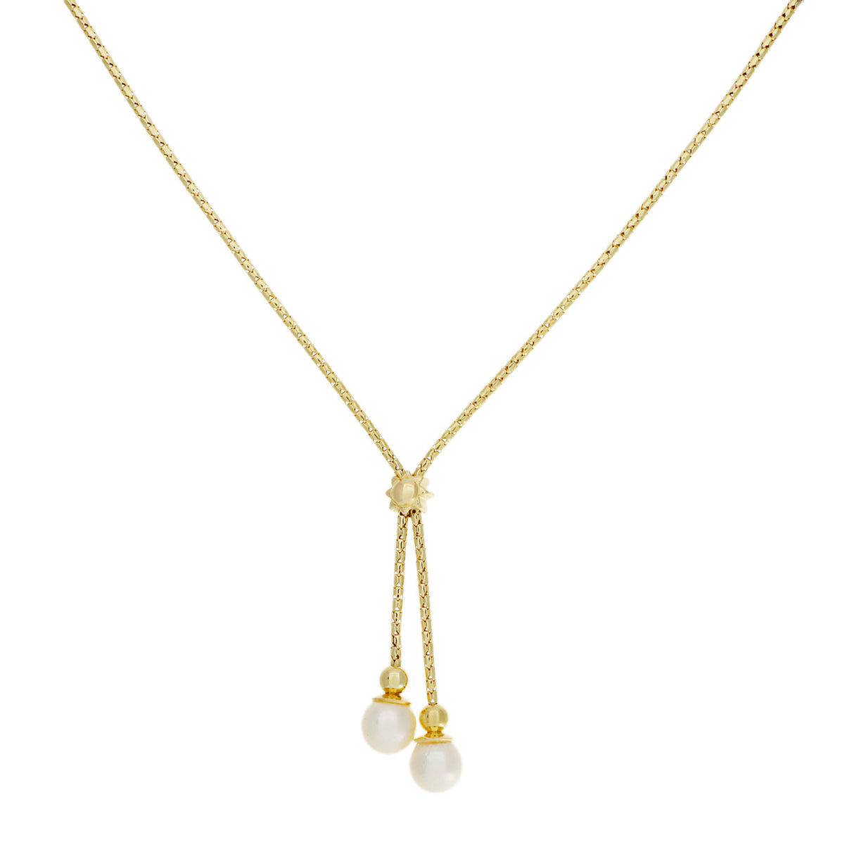 18K Yellow Gold Pearl Drop Pendant Necklace Modaselle