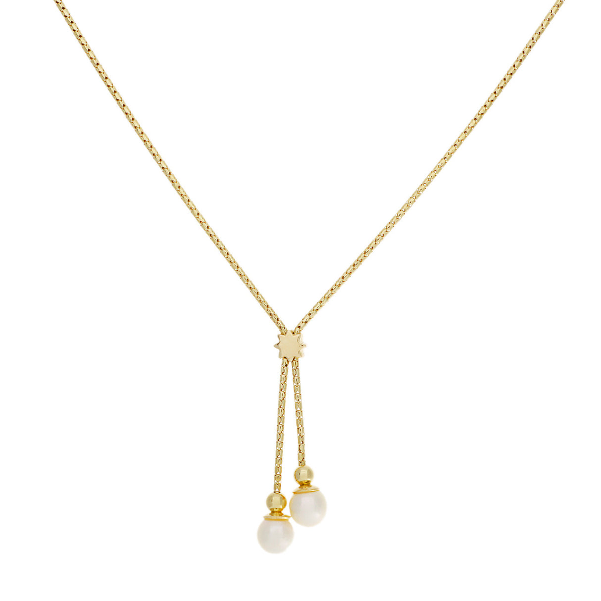 18K Yellow Gold Pearl Drop Pendant Necklace Modaselle