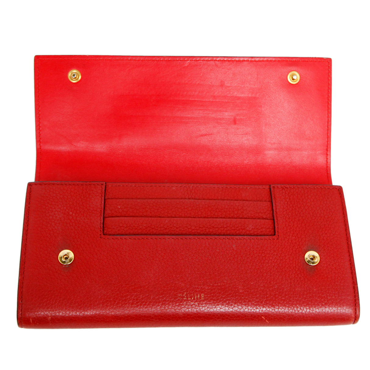 Celine Red Drummed Calfskin Large Multifunction Flap Wallet Accessories Celine