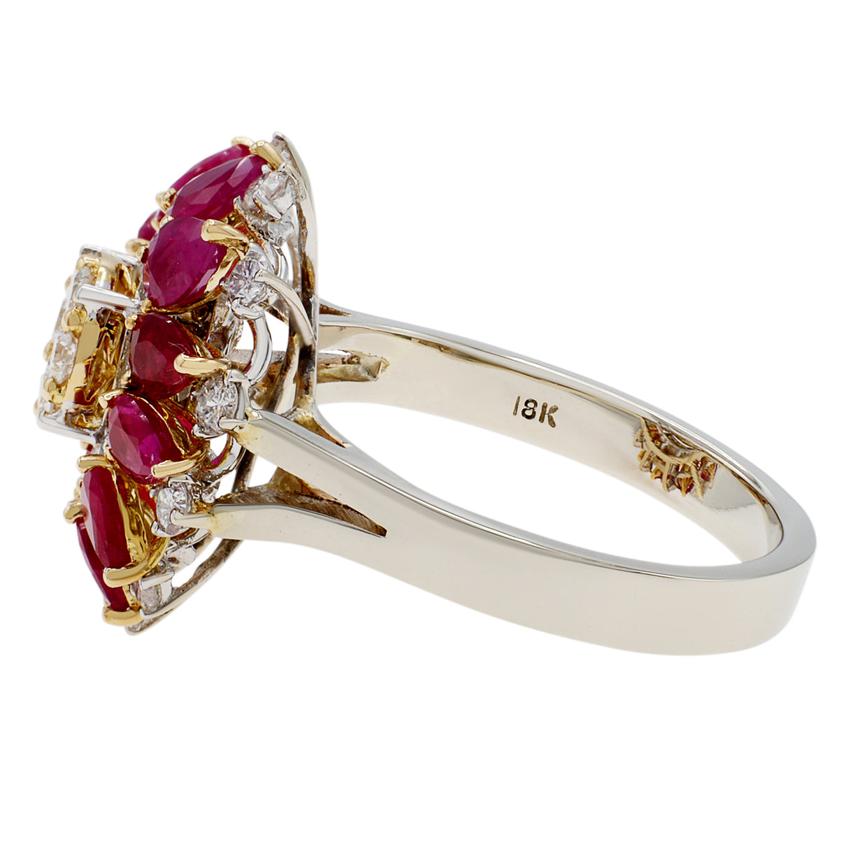 18K White Gold 2.52 Carat Ruby Diamond Blossom Ring Fine Jewellery Modaselle