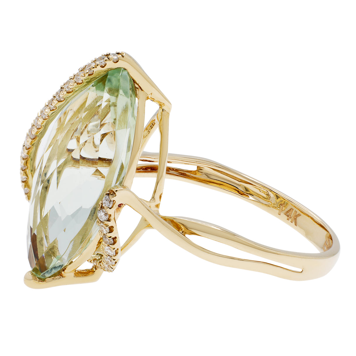 14K Yellow Gold 8.21 Carat Green Quartz Ring Fine Jewellery Modaselle