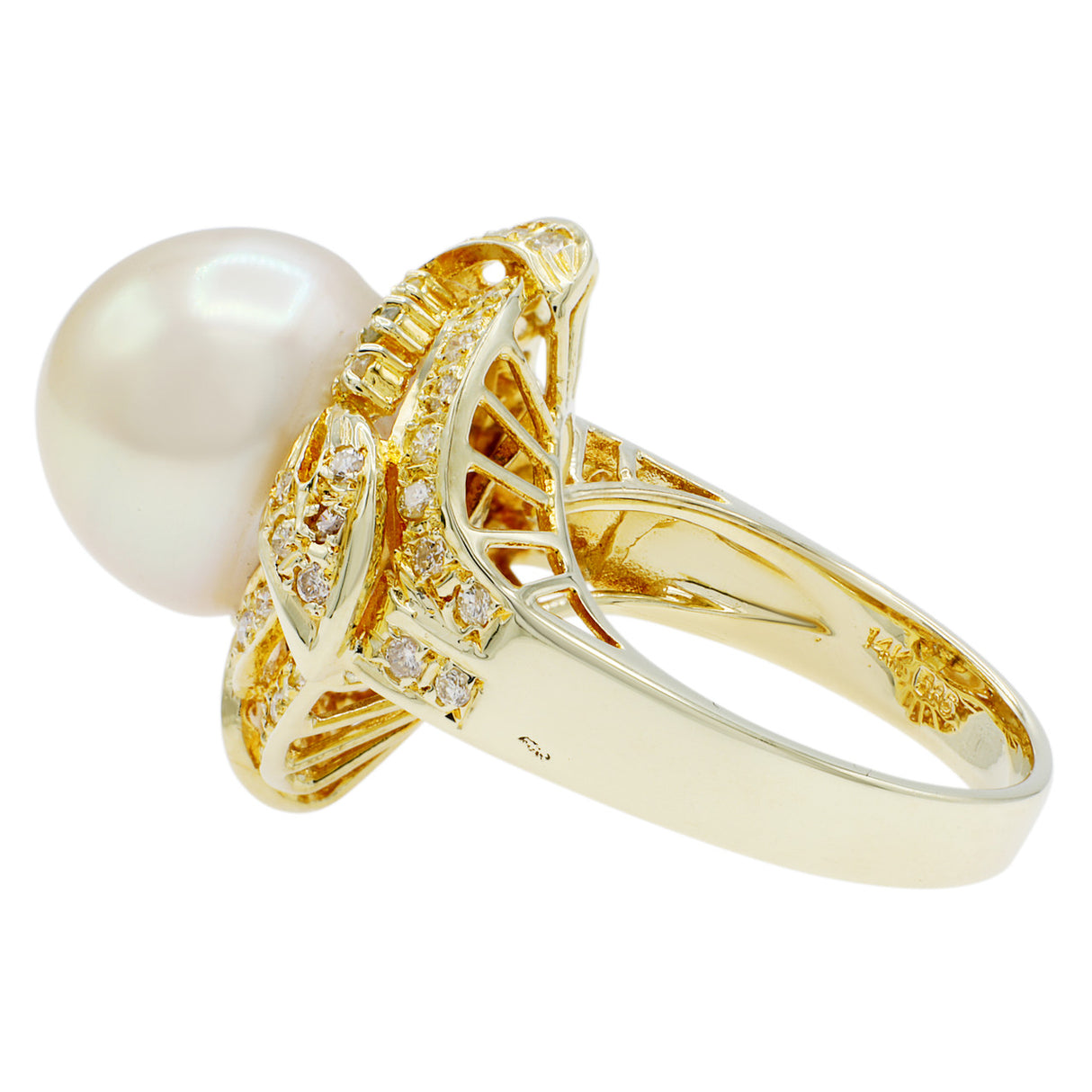 14K Yellow Gold South Sea Pearl Diamond Ring Fine Jewellery Modaselle