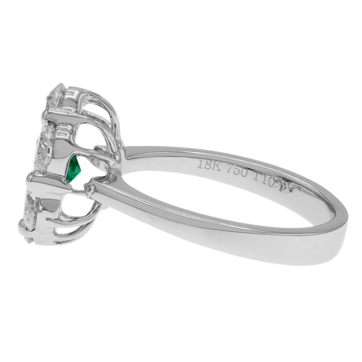 18K White Gold 0.43 Carat Emerald Blossom Diamond Ring Fine Jewellery Modaselle