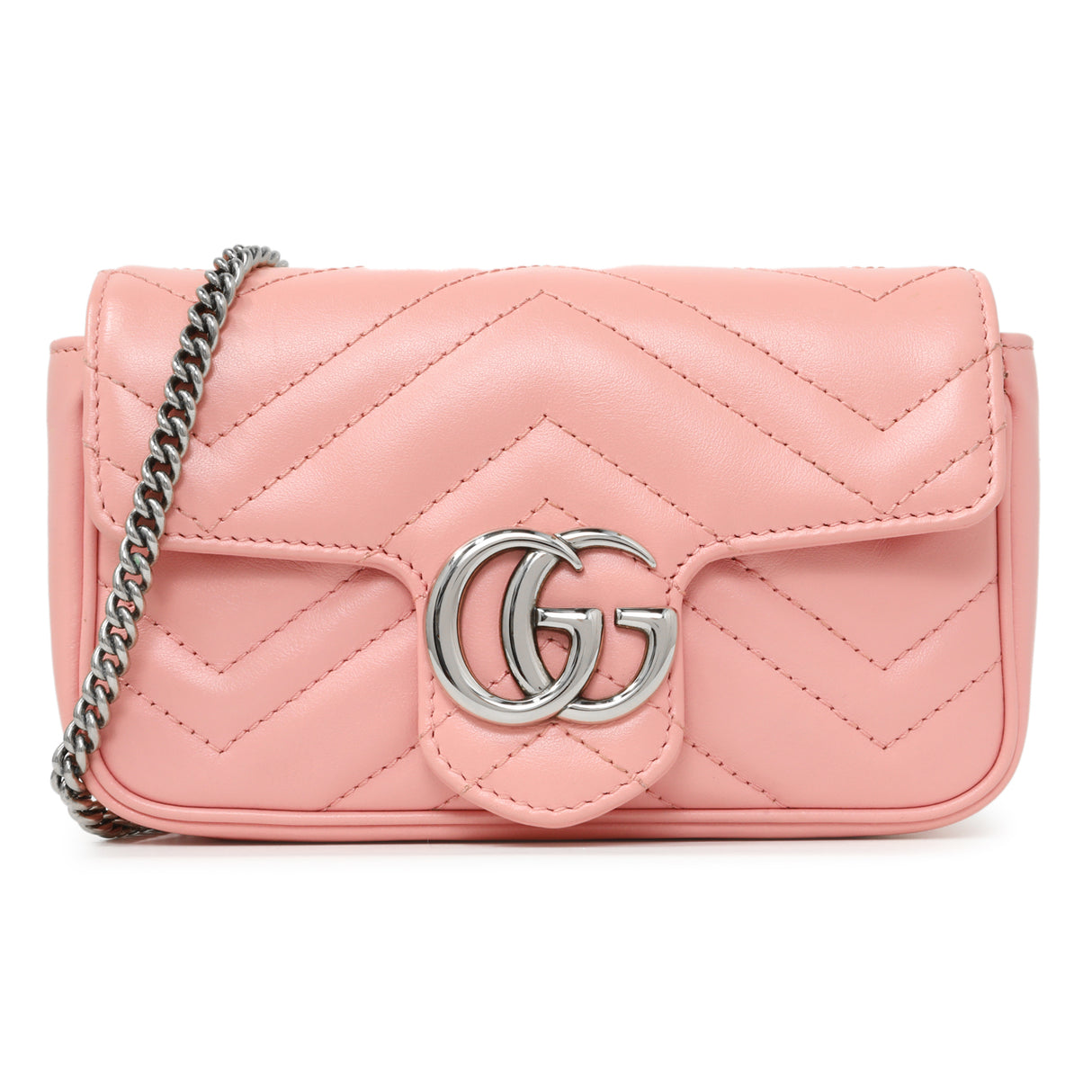 Gucci Pink Calfskin Matelasse Super Mini GG Marmont Handbags Gucci