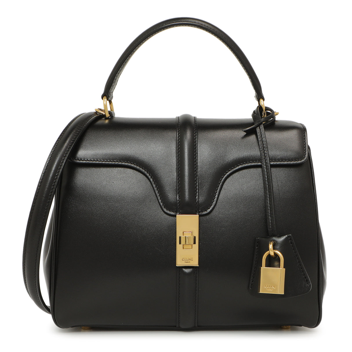 Celine Black Calfskin Small 16 Top Handle Bag Handbags Celine