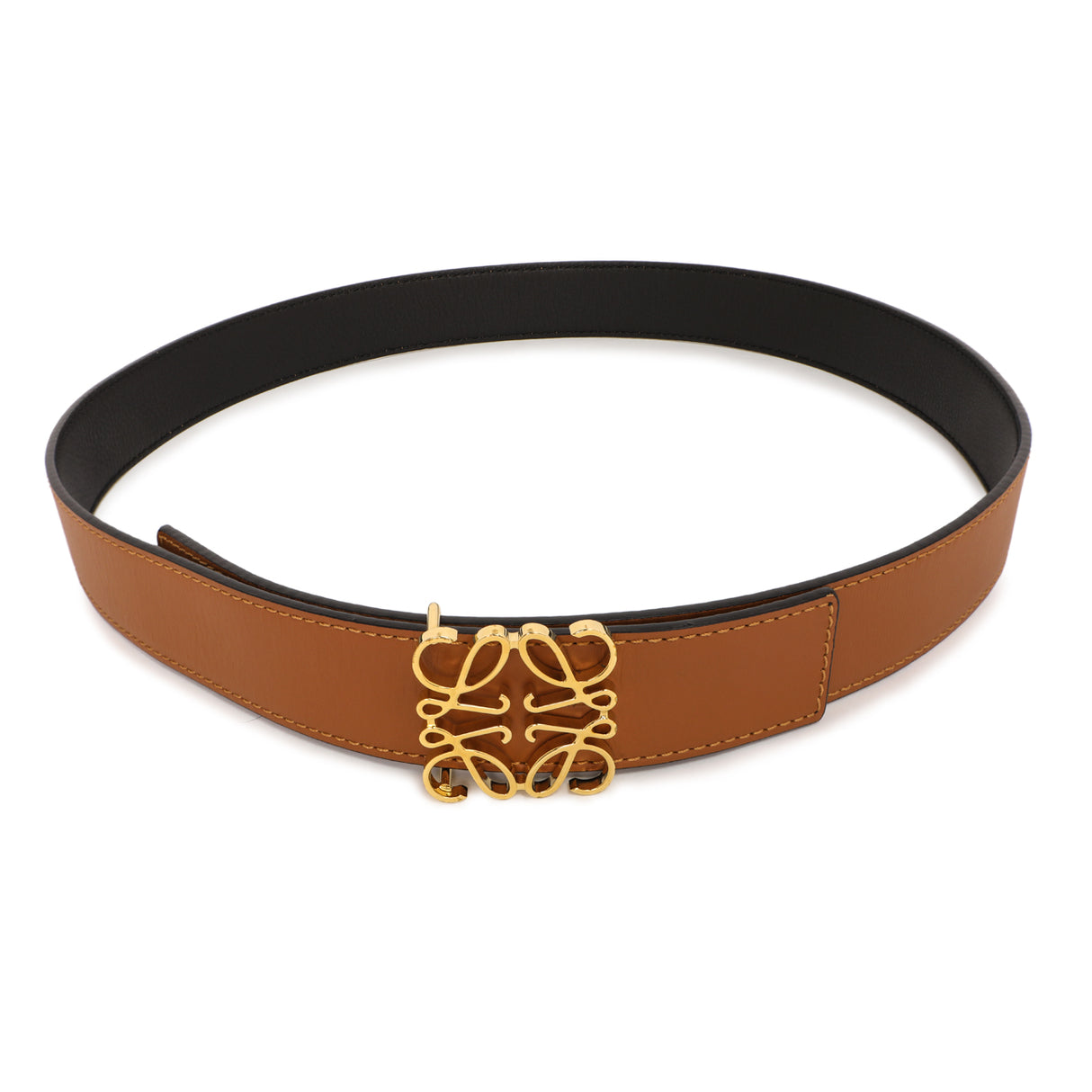Loewe Tan Black Calfskin Anagram Reversible Belt Loewe