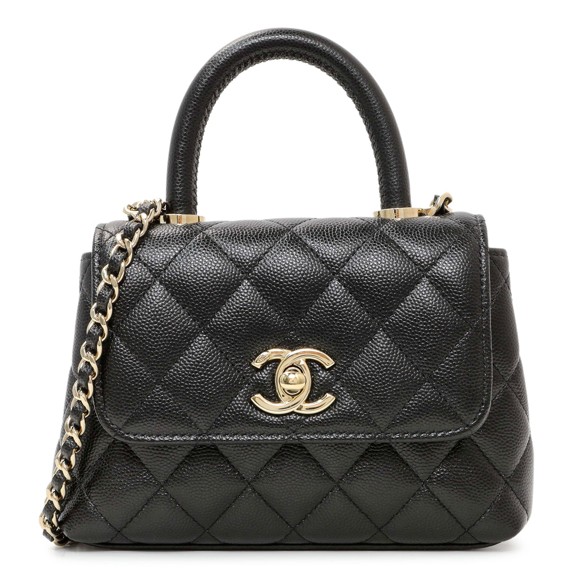 Chanel Black Caviar Quilted Coco Handle Clutch With Chain Handbags Chanel