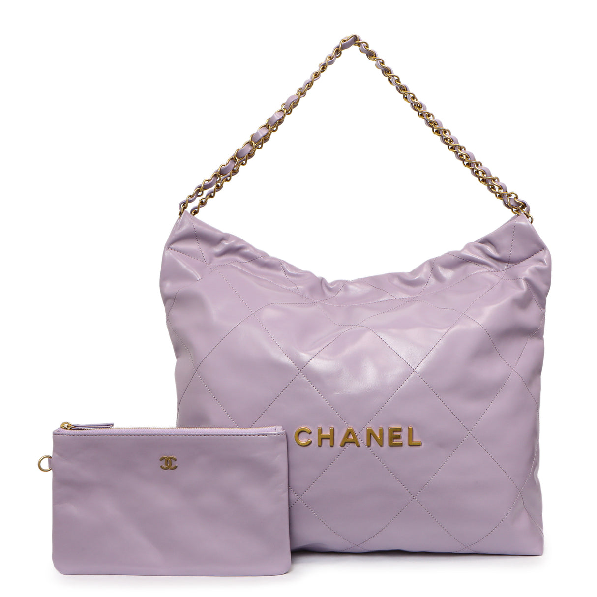 Chanel Purple Quilted Shiny Calfskin 22 Handbags Chanel