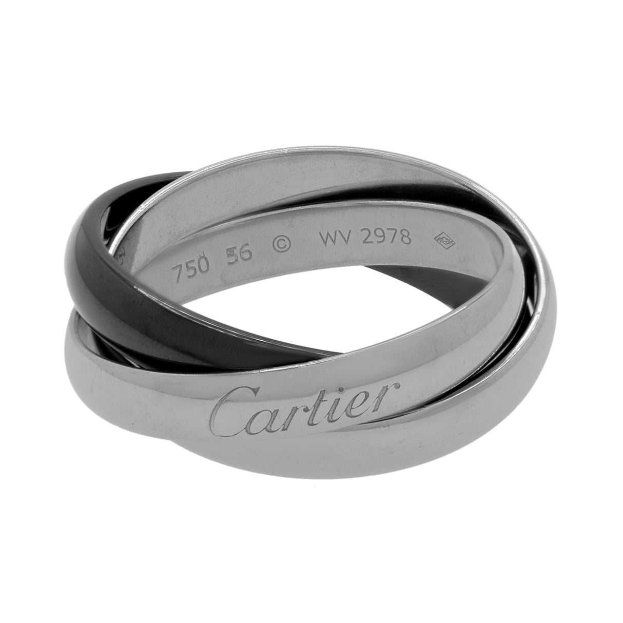 Cartier 18K White Gold Ceramic Trinity Ring Designer Jewellery Cartier