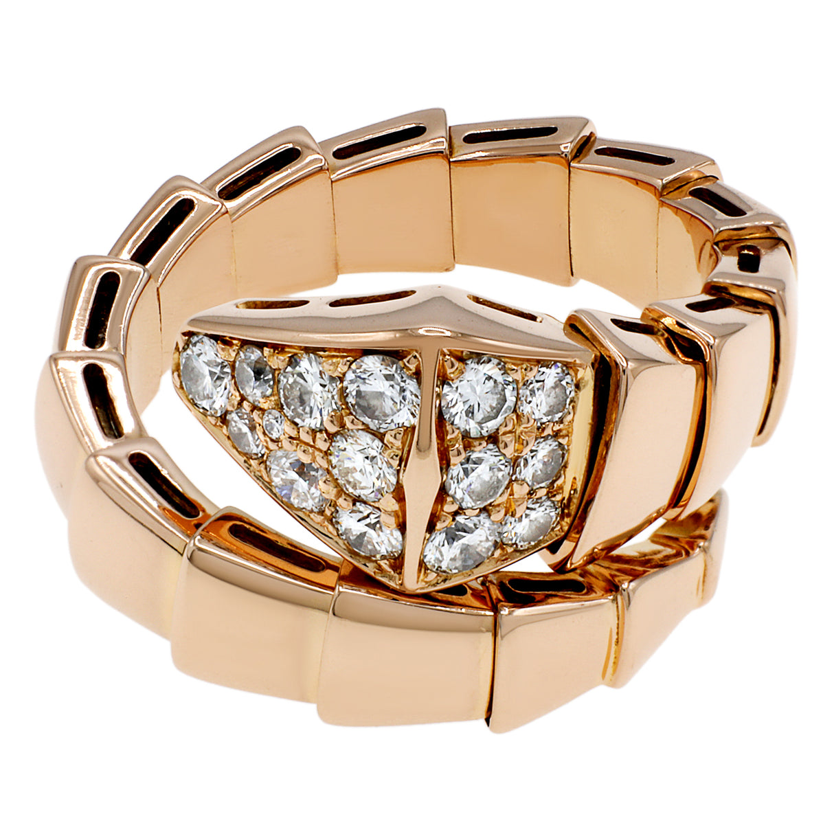 Bulgari 18K Rose Gold Diamond Serpenti Viper Ring Designer Jewellery Bulgari