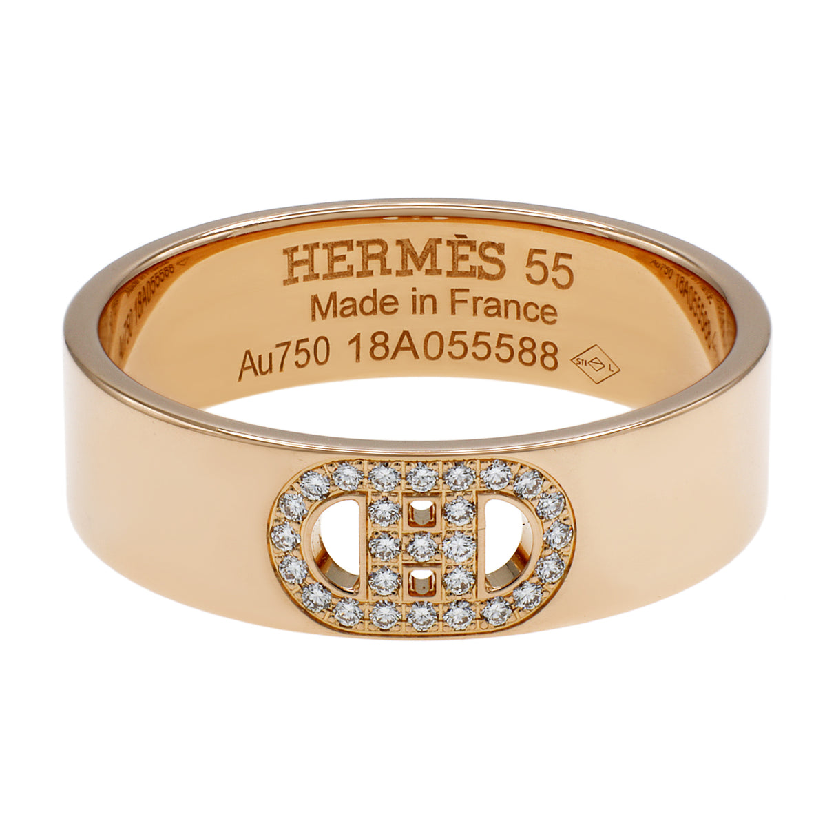 Hermes 18K Rose Gold Diamond PM H D'Ancre Ring Designer Jewellery Hermes