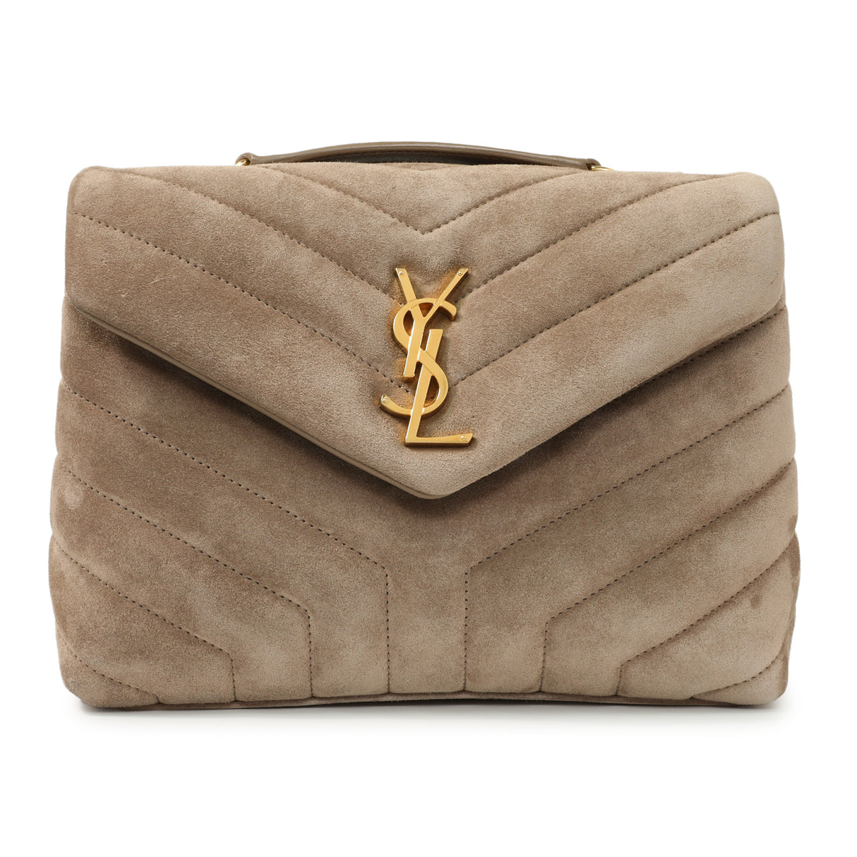 Saint Laurent Beige Suede Y Quilted Monogram Small Loulou Chain Satchel Handbags Saint Laurent