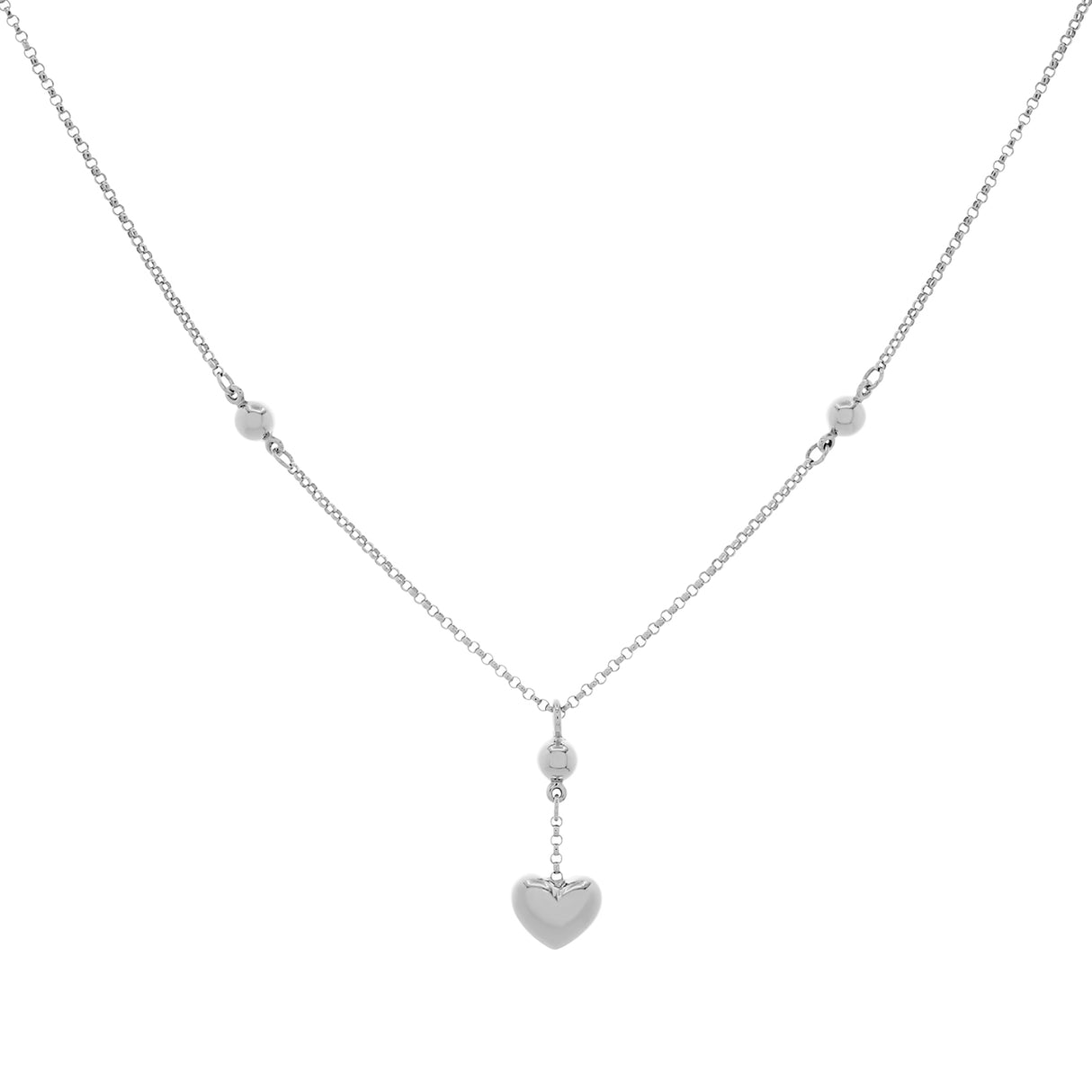 14K White Gold Puffed Heart Lariat Pendant Fine Jewellery Modaselle