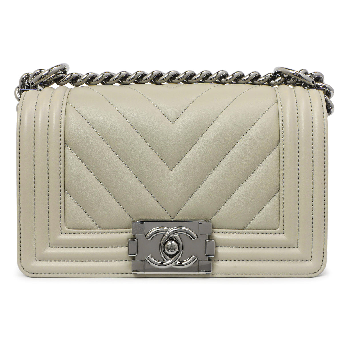 Chanel Grey Chevron Calfskin Small Boy Bag Handbags Chanel
