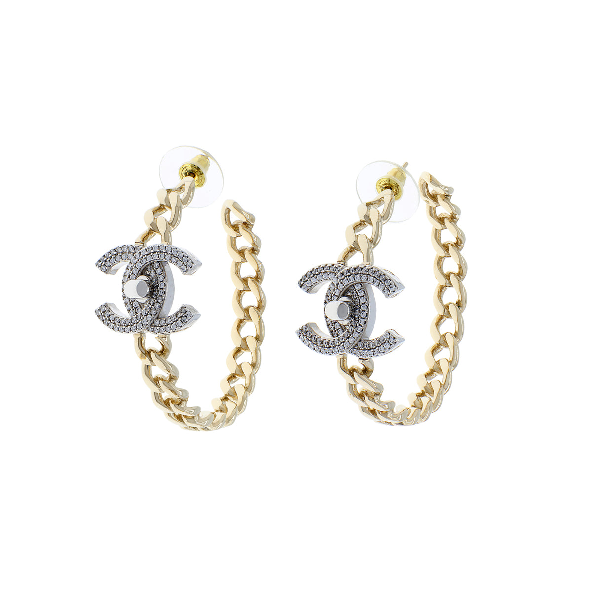 Chanel Crystal CC Chain Hoop Earrings Designer Jewellery Chanel